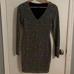 Windsor Grey Sparkle Rhinestone Long Sleeve Dress